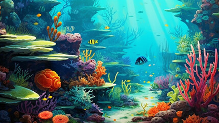 Obraz na płótnie Canvas 珊瑚礁がある海中の風景