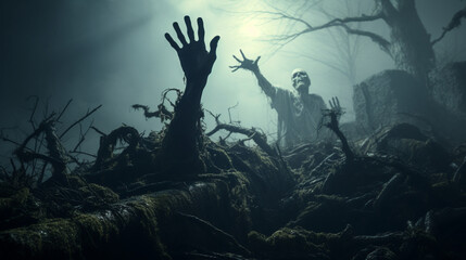 Ghost scenery, Halloween background, Zombie Apocalypse, scary haunted cemetery