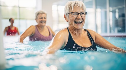 Senior women enjoying aqua fit class