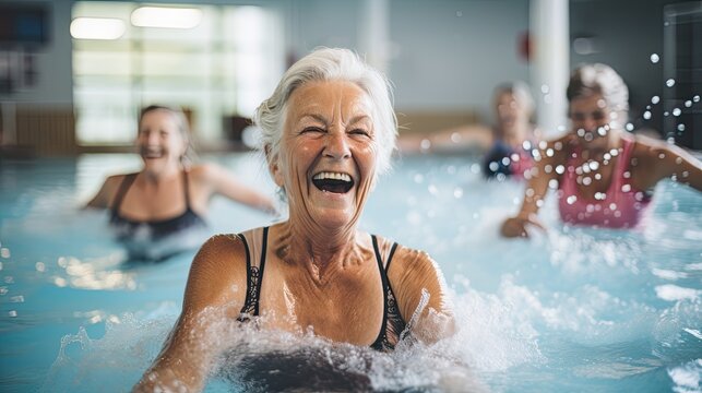 Senior women enjoying aqua fit class