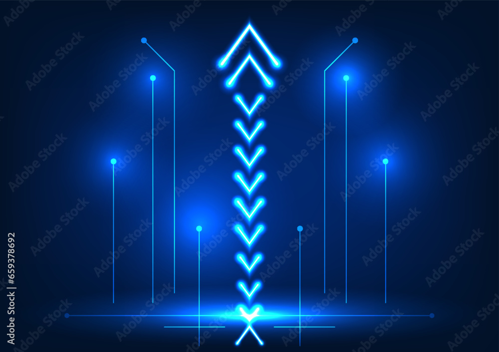 Poster technology background of upward and downward arrows with circuit lines. technology vector illustrati