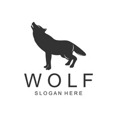 black vector image of wolf animal on white background.