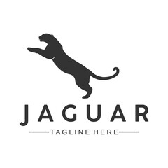 black vector image of a jaguar animal on a white background.