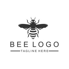 Black vector image of bee animal on white background.