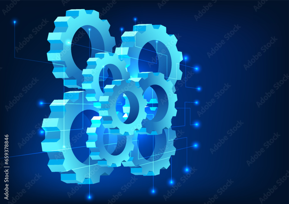 Poster cog technology the arranged gear teeth are connected to a technological circuit. it represents the d
