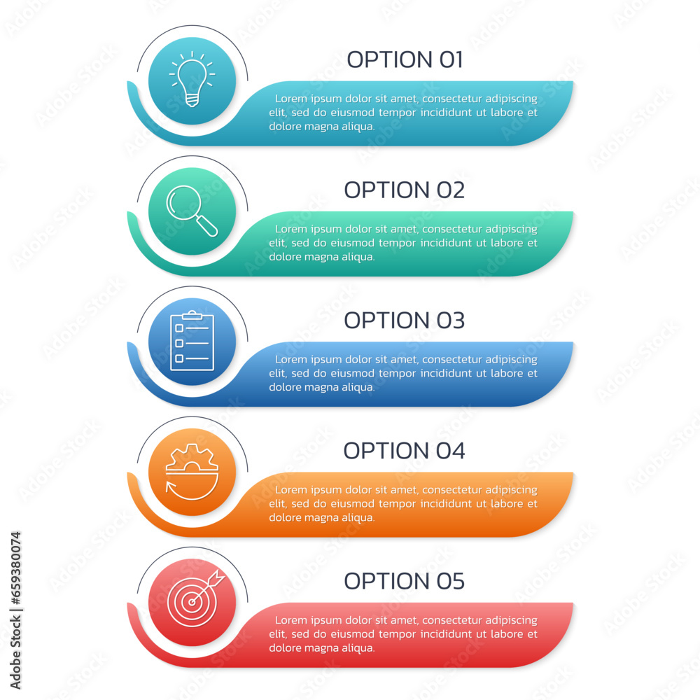 Poster 5 steps option infographic template. presentation, layout design with business icons. menu or list w