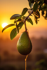 An avocado stands out in the enchanting twilight.