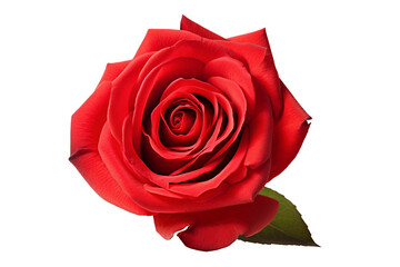 Top view of single red colored rose flower on transparent background.