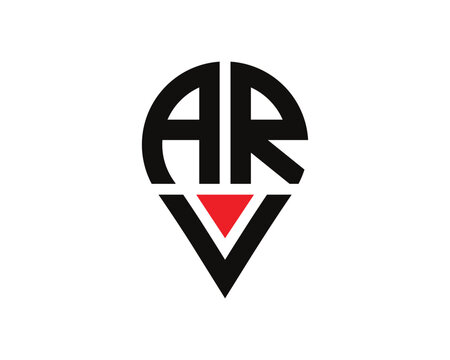 Location shape ARV letter logo design. ARV location logo simple design. 1