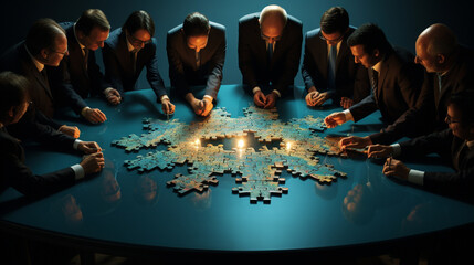 Business people working together, Jigsaw Puzzles represent businessmen work together to find solution