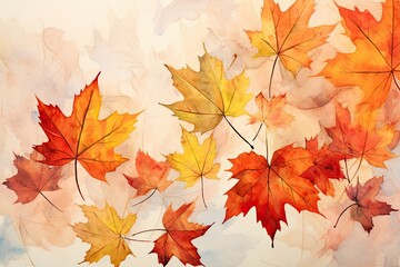 Naklejka na ściany i meble A beautiful watercolor painting of autumn leaves, ideal for capturing the essence of fall. Generative AI