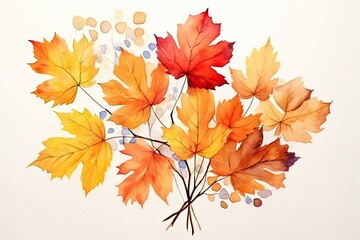 A beautiful watercolor painting of autumn leaves, ideal for capturing the essence of fall. Generative AI