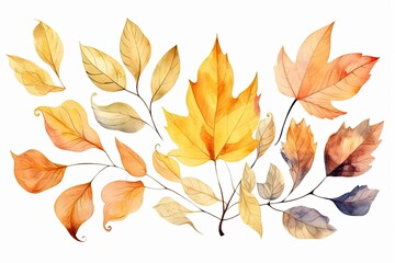 A beautiful watercolor painting of autumn leaves, ideal for capturing the essence of fall. Generative AI
