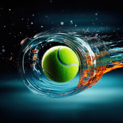 A tennis ball in play on the court during a tennis championship match, Generative AI - obrazy, fototapety, plakaty