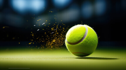A tennis ball in play on the court during a tennis championship match, Generative AI - obrazy, fototapety, plakaty
