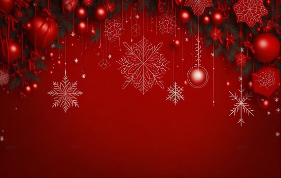 red christmas background with snowflakes with space for copy created with generative Ai