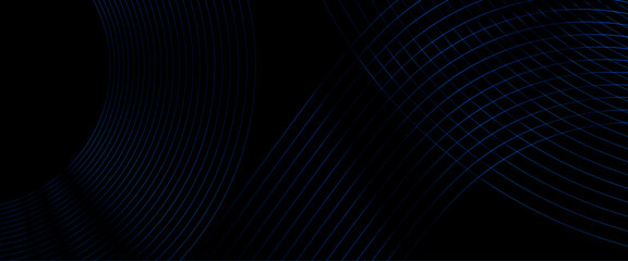 Modern shiny blue diagonal rounded lines pattern, abstract dark blue background with glowing geometric lines. - obrazy, fototapety, plakaty