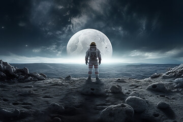 astronaut  on the moon observing a planet generated by ai