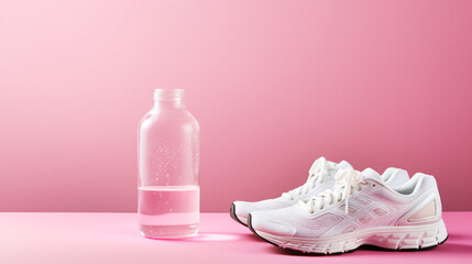 Fitness concept with bottle of water towel and woman