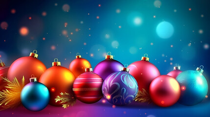 Christmas blue background with decorative colored balls