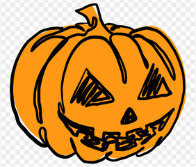 Minimal style pumpkin in hand drawing  isolated on transparent PNG. Perfect for halloween and Thanksgiving  backgrounds. Vector 
