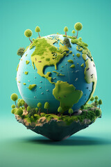 小さく粘土素材でできた地球　エコロジーイメージ