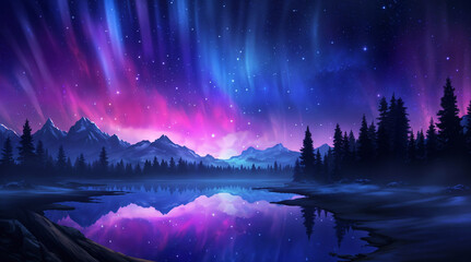 Beautiful fantasy starry night sky, blue and purple colorful, galaxy and aurora 4k wallpaper