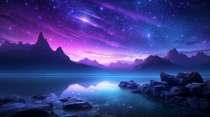 Beautiful fantasy starry night sky, blue and purple colorful, galaxy and aurora 4k wallpaper