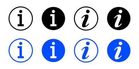 Info icons set. Information icon on isolated on white background. Black, blue info button. Info symbol. Vector EPS 10