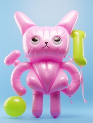A whimsical cartoon animation of a playful cat kitten toy balloon in the shape of a mischievous cat brings joy and excitement to any room