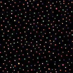 bright dots of pink color on a black background, children's seamless pattern for clothing and wrapping paper with colored polka dots