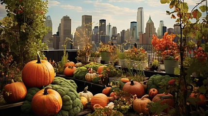 Foto op Canvas Pumpkin-Covered Rooftop Garden © javier
