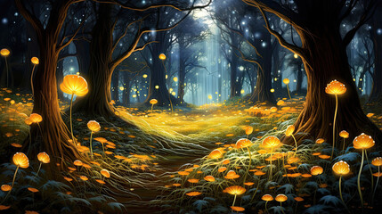 Pumpkin Patch in the Glow of Fireflies