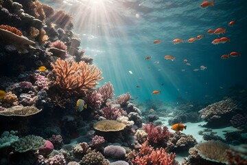 Marine Life Coral Reefs - Let us protect coral reefs in ocean - Colorful marine life in a vibrant coral reef underwater. 
