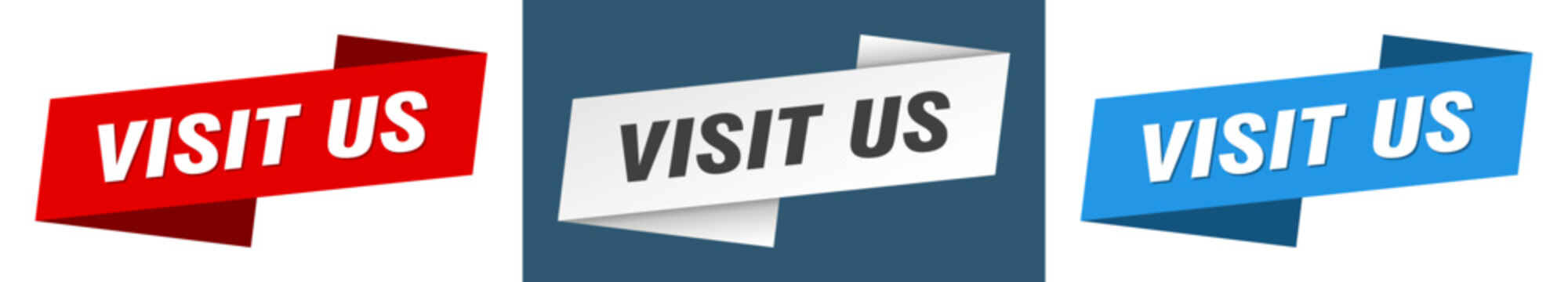 visit us banner. visit us ribbon label sign set
