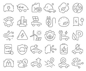 Electric car line icons collection. Thin outline icons pack. Vector illustration eps10