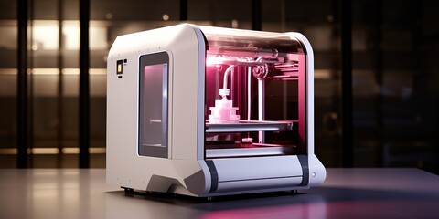 3D printer of plastic parts on the topic of technology and innovation