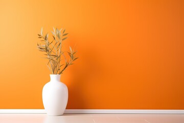 Orange empty interior with white vase