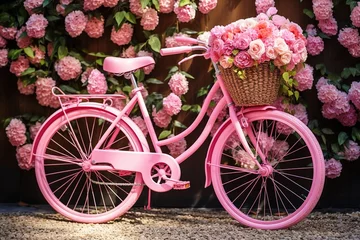 Foto op Canvas Pink bicycle garden upcycle design © Zaleman