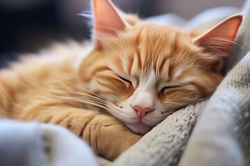 Fototapeta na wymiar The cat sleeps in a blanket