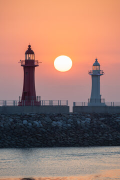 Morning sunrise and lighthouse
