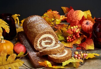 Pumpkin Roll Cake with Cream Cheese Filling