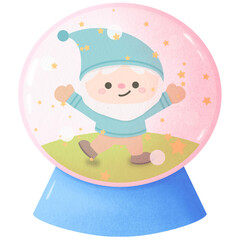 Cute snow globe with happy elf