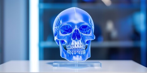 Plastic model of abstract blue Human skull