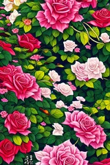 Behang Rose garden background Ai generated Illustration © MondSTUDIO