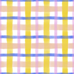 Seamless hand drawn watercolour playful plaid checks design in pastel shades, great for kids clothing, decor, unisex fashion, shirts, festive wrapping paper, easter, wallpaper, bags, socks and more.