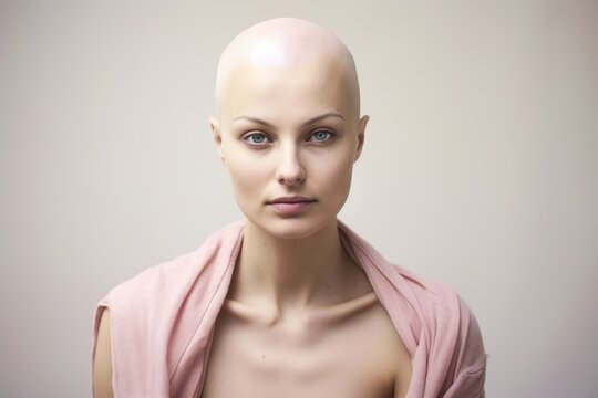 portrait of a bald woman in world cancer day concept