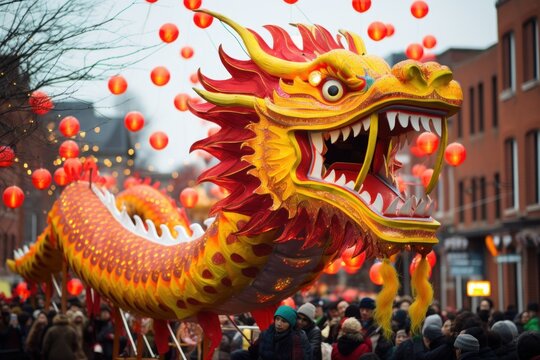 Chinese dragon in a parade in New Year celebration