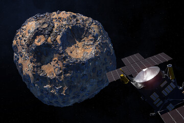 Asteroid Psyche. Asteroid orbiting the Sun between Mars and Jupiter. Psyche mission. The Psyche...