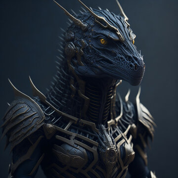 Anthropomorphic lizard cyborg in armor. Digital illustration.